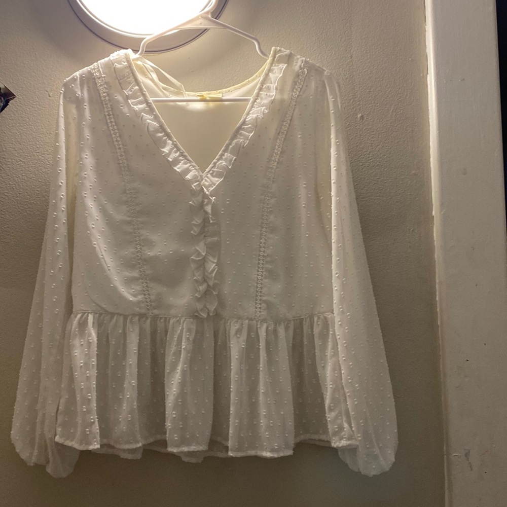 White dressy top- sheer sleeves and bottom